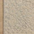 Corner of ivory floral rug on wood floor highlighting pattern detail and subtle color gradation