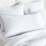 Close-up view of white Camille sham highlighting soft woven texture and crisp fabric details