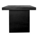 Close-up front view of one pedestal leg supporting thick rectangular tabletop