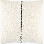 Square LaRocco Charcoal Accent Pillow with creamy white textured wool surface and single vertical black linear stitch