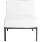 Front view of sectional slipper chair showing white cushions and gray legs