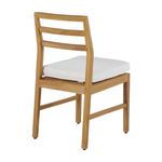 Back view showing two horizontal teak slats and cushion fit