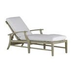 Rear upright view of Croquet Teak Chaise with white padded cushions strapped in place