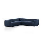 Reverse side view showing smooth navy velvet back and consistent vertical channeled sections