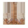 Double arm wall-mounted chandelier with two bell-shaped whitewashed seagrass shades and natural wood arms