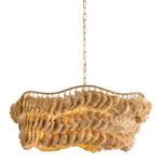 Daria chandelier with layered, wave-like natural raffia strands and exposed undulating metal frame in gold finish