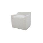 Chair angled to show raised armrest and deep seat depth with fabric wrapping