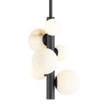 Detailed close-up exposing texture and warm veining of alabaster spheres on black central rod