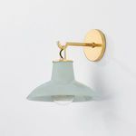 Pottersville Wall Sconce with matte gold arm and pale blue ceramic shade with a wide flared shape