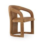 Archie Dining Chair in brown leather upholstery with curved armrests and solid wood frame