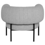 Rear view of Reina Accent Chair showing upholstered curved back and slender black legs