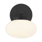 Barrow wall sconce front view highlighting the oval glass shade and mounting arm