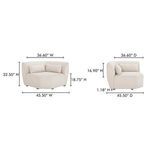 Front and side dimensional diagram with measurements of Amelia Modular Sectional corner chair