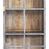 Straight-on front view highlighting symmetrical grid glass door panels and visible side hinge