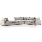 Stevie 5 Piece Sectional Sofa in light beige with soft feather-blend cushions and attached ottoman in an L shape