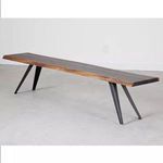 Vega Dining Bench with sleek black wood top and angled black metal legs seating two