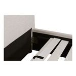 Close-up of metal hinge attaching headboard to side frame slats