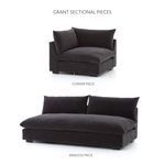 Grant sectional corner piece and armless piece shown side-by-side with product labels on white background