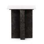 Straight front view of Terrell End Table highlighting geometric black legs and marble top