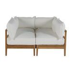 Overhead front view of sectional pairing Santa Barbara Teak Left Arm Facing loveseat with matching corner unit