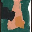 Close-up showing texture and brush strokes of the abstract design on the painting surface