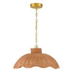 Side angle view of Scalloped Serenity Rattan Pendant highlighting scalloped edges and smooth gold canopy