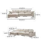 Diagram with dimensions detailing width, height, and depth of Plunge slipper chair from front and angled views