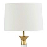 Close-up focused on the natural linen lamp shade on Starling Crystal Table Lamp