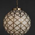 Polyhedron Small Pendant front view with chain linking antique brass base to ceiling