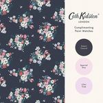 Wallpaper with side panel showing Cath Kidston paint matches in navy, pastel pink and lilac shades
