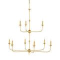 Nottaway chandelier shown with extended gold chain and ceiling plate on white background