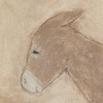 Close-up detail of the donkey’s head texture and soft brushstrokes in the Burro Marron painting