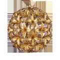 Slightly elevated side view highlighting spherical floral frame and candle-style bulbs inside