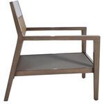 Rear view highlighting woven raffia back panel in oak-colored wooden frame