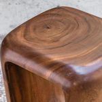 Close-up of the Loophole Wooden Accent Stool's top surface revealing wood grain texture and natural cracks.