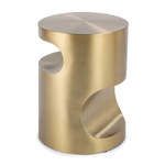 Nathan Side Table in brushed brass finish featuring sculptural curves and a round top with cutout detailing