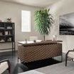 Close-up texture of black oak wood panels on Spencer Curio Cabinet door