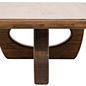 End view showing thickness of dark walnut table top and central support leg.