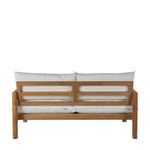 Back view showing vertical wooden slat backrest and back cushions of Monterey Loveseat
