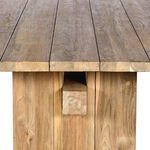 Side detail of the tabletop edge connecting to the plank leg and stretcher beam
