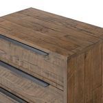 Close-up detail of top plank surface showing subtle distressed texture and rich darker stain