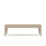 Front straight-on view displaying the table's slatted top and leg alignment.