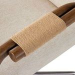 Close-up of tan cotton rope wrapping on rounded oak armrest of Rosie desk chair
