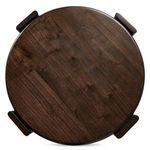 Top view showing wood grain and smooth, rounded edge surface of two tier table