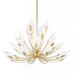 Blossom 28 Light Chandelier with gold metal arms and clear petal-shaped glass shades radiating outward