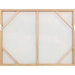 Close-up shot of the back side wooden stretcher bars and corner braces of the framed painting