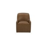 Maisie Rolling Dining Chair in brown top-grain leather with padded seat and curved back