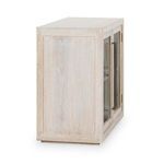 Side view of Bradley two-door oak cabinet revealing solid wood panel without glass