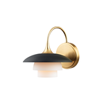 Barron 1 Light Wall Sconce with layered black textured shade, opal-etched diffusers, and brushed gold arm and base