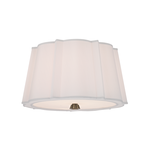 Humphrey 2 light semi flush ceiling lamp with soft white fabric shade featuring alternating wide and narrow panels and met...